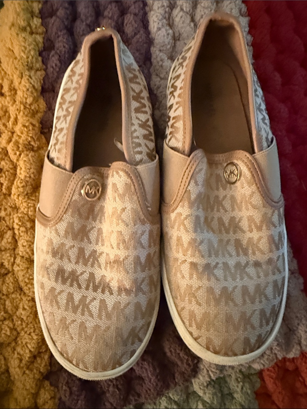 Michael Kors Kids Beige Logo Slip-On Sneakers